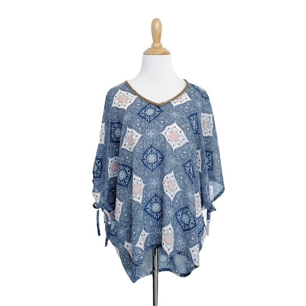 SANCTUARY Blue Sheer Swim Coverup with Shells and Beads Size S
